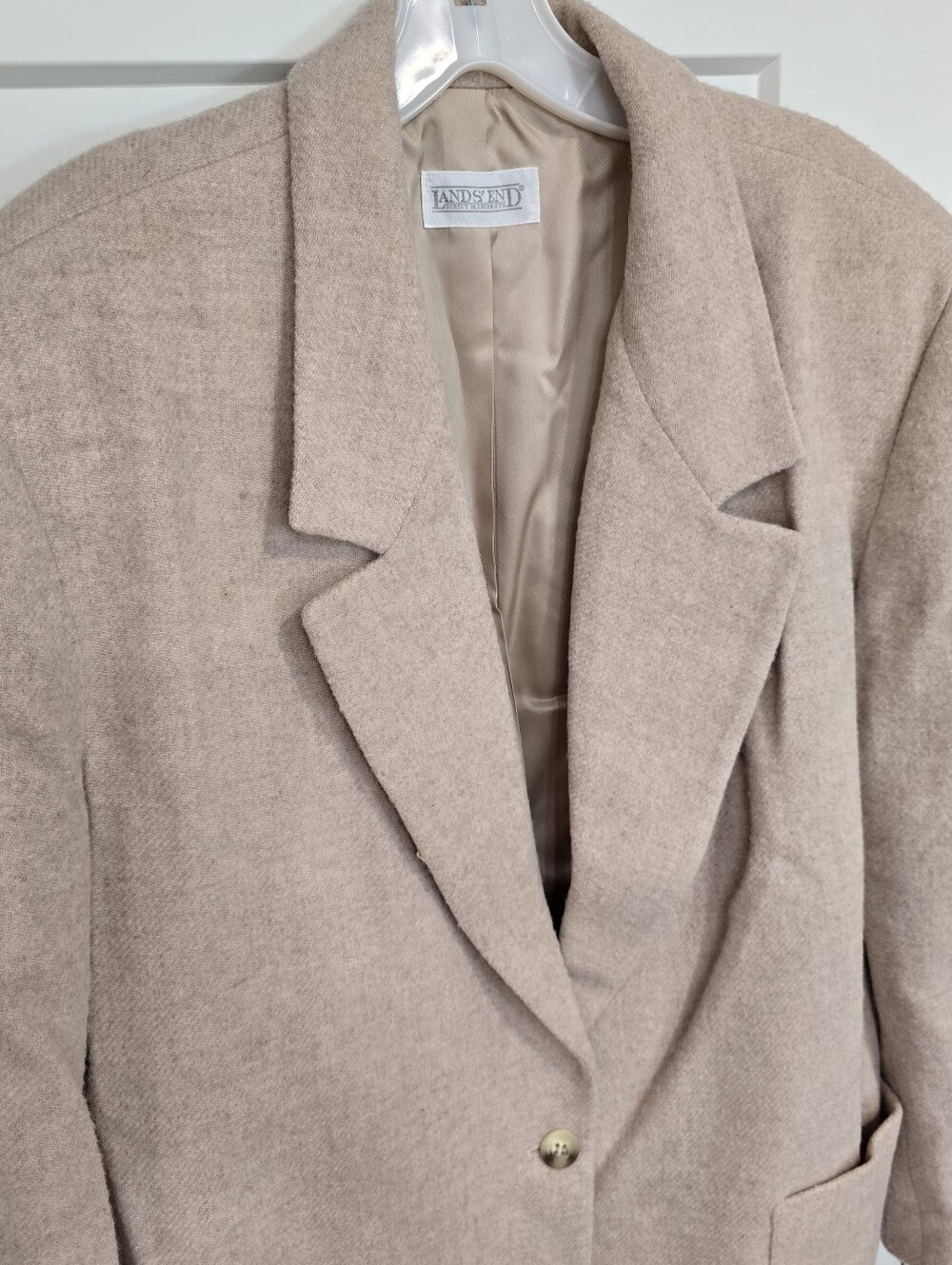 Vintage Lands End 100% Wool Blazer Jacket Cream Beige Women’s 16 Made In USA